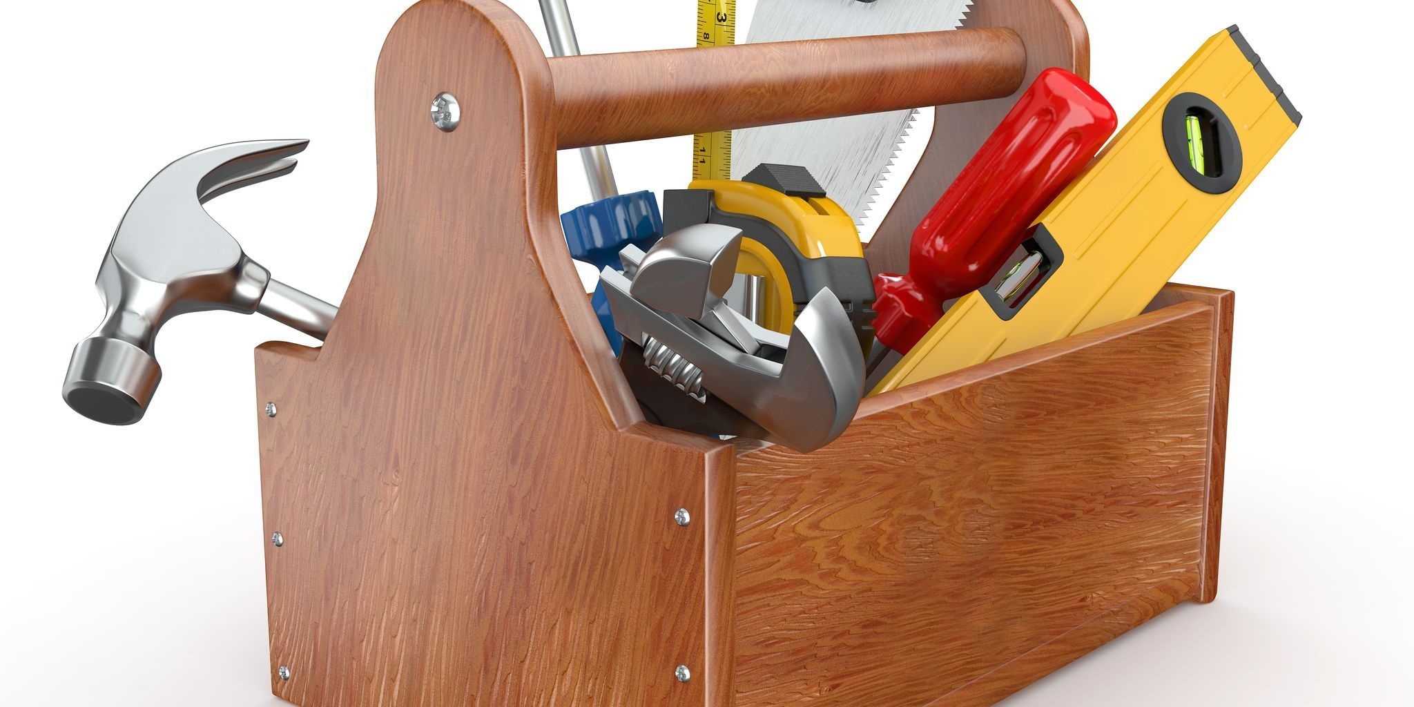 11510921 – toolbox with tools. skrewdriver, hammer, handsaw and wrench. 3d