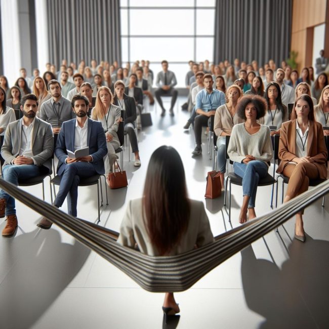 En hamac devant son auditoire